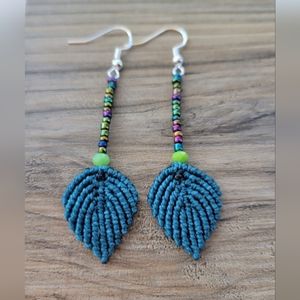 Bohemian Gypsy Hippie Leaf Macrame Earrings